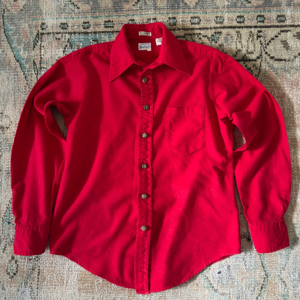Vintage Bamberger's Red Wool Cotton Blend Button Down Shirt Made in Ireland M
